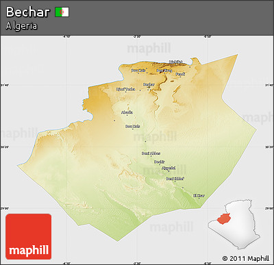 Physical Map of Bechar, single color outside