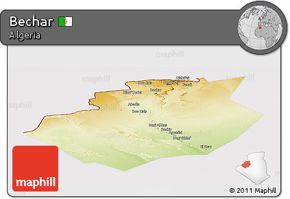 Physical Panoramic Map of Bechar, cropped outside