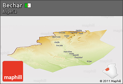 Physical Panoramic Map of Bechar, cropped outside