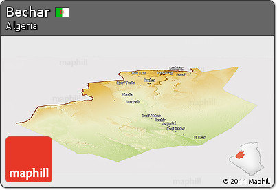 Physical Panoramic Map of Bechar, cropped outside