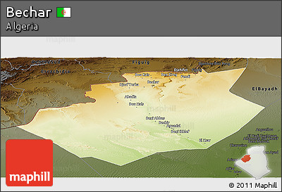 Physical Panoramic Map of Bechar, darken