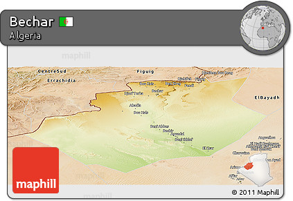 Physical Panoramic Map of Bechar, satellite outside