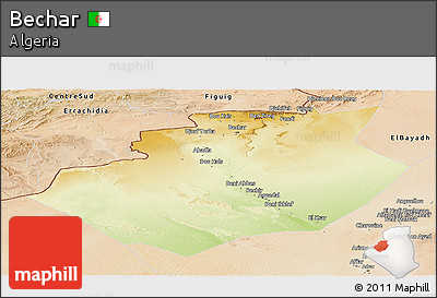 Physical Panoramic Map of Bechar, satellite outside