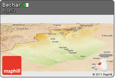 Physical Panoramic Map of Bechar, satellite outside