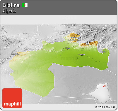 Physical 3D Map of Biskra, lighten, desaturated