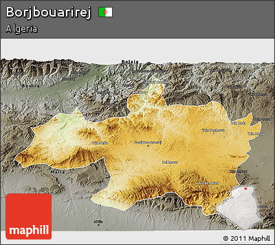 Physical 3D Map of Borjbouarirej, darken, semi-desaturated
