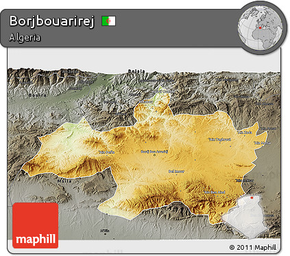 Physical 3D Map of Borjbouarirej, darken, semi-desaturated