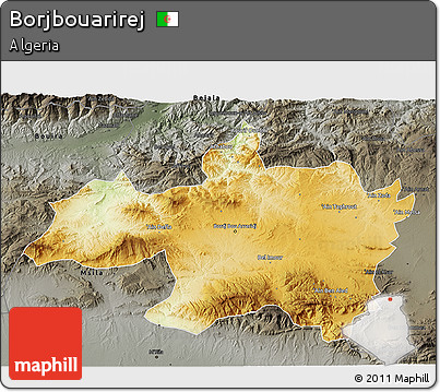 Physical 3D Map of Borjbouarirej, darken, semi-desaturated