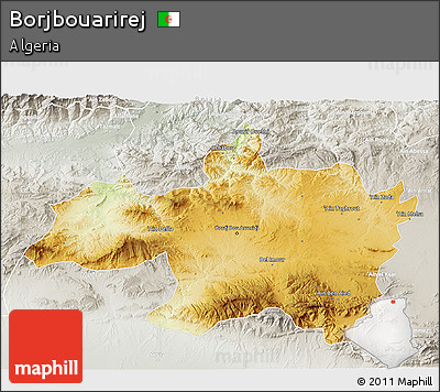 Physical 3D Map of Borjbouarirej, lighten, semi-desaturated