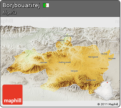 Physical 3D Map of Borjbouarirej, lighten, semi-desaturated