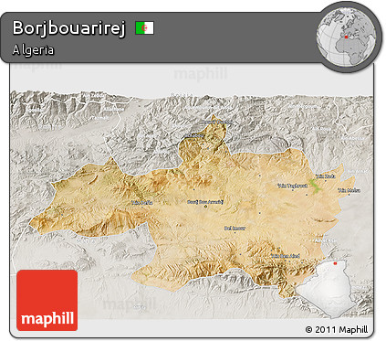 Satellite 3D Map of Borjbouarirej, lighten, semi-desaturated