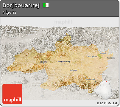 Satellite 3D Map of Borjbouarirej, lighten, semi-desaturated