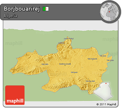 Savanna Style 3D Map of Borjbouarirej, single color outside