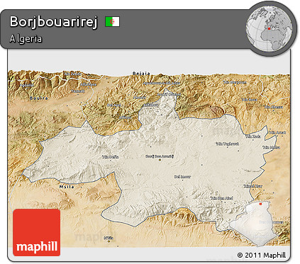 Shaded Relief 3D Map of Borjbouarirej, satellite outside