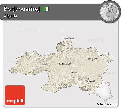 Shaded Relief 3D Map of Borjbouarirej, single color outside