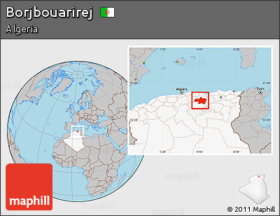 Gray Location Map of Borjbouarirej, highlighted country