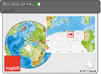 Physical Location Map of Borjbouarirej, highlighted country