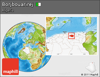 Physical Location Map of Borjbouarirej, highlighted country