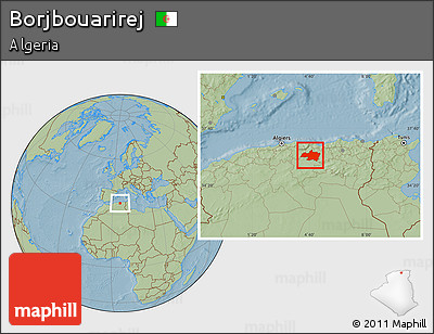Savanna Style Location Map of Borjbouarirej, hill shading