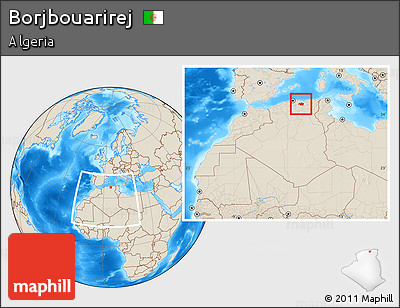 Shaded Relief Location Map of Borjbouarirej, within the entire country