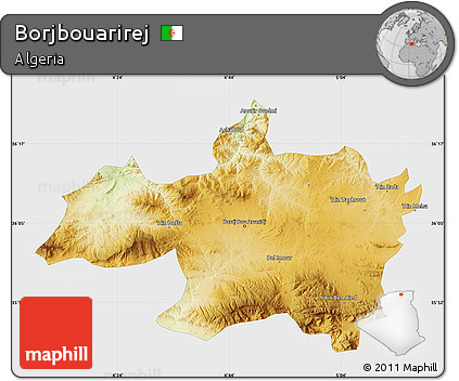 Physical Map of Borjbouarirej, single color outside