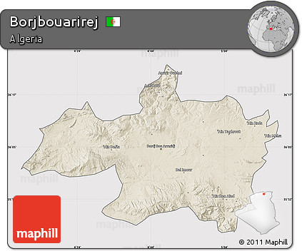 Shaded Relief Map of Borjbouarirej, cropped outside