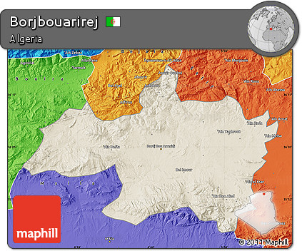 Shaded Relief Map of Borjbouarirej, political outside