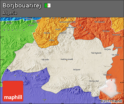 Shaded Relief Map of Borjbouarirej, political outside