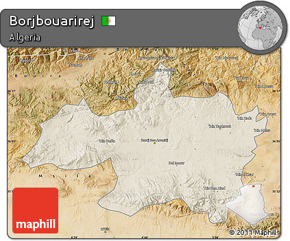 Shaded Relief Map of Borjbouarirej, satellite outside
