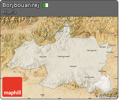 Shaded Relief Map of Borjbouarirej, satellite outside