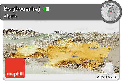 Physical Panoramic Map of Borjbouarirej, semi-desaturated