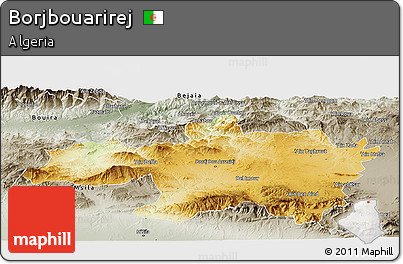 Physical Panoramic Map of Borjbouarirej, semi-desaturated