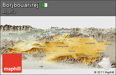 Physical Panoramic Map of Borjbouarirej, semi-desaturated