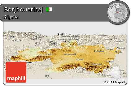 Physical Panoramic Map of Borjbouarirej, shaded relief outside