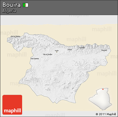 Classic Style 3D Map of Bouira, single color outside