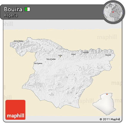 Classic Style 3D Map of Bouira, single color outside