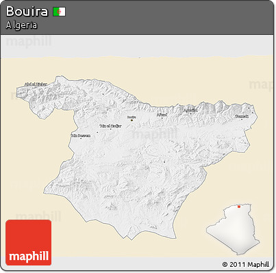 Classic Style 3D Map of Bouira, single color outside
