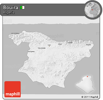 Gray 3D Map of Bouira, single color outside