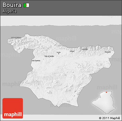 Gray 3D Map of Bouira, single color outside