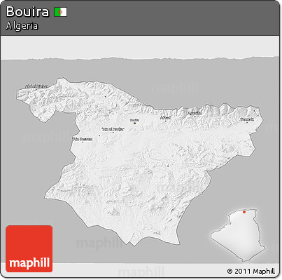 Gray 3D Map of Bouira, single color outside