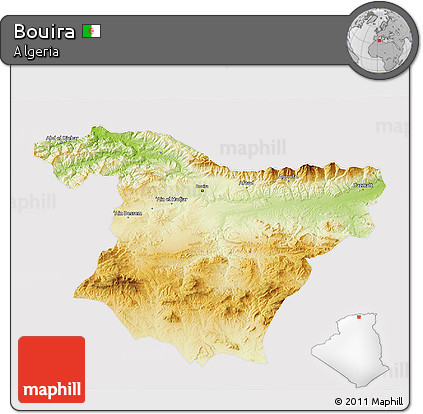 Physical 3D Map of Bouira, cropped outside