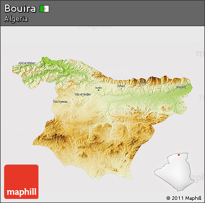 Physical 3D Map of Bouira, cropped outside