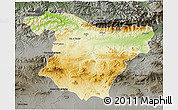 Physical 3D Map of Bouira, darken, semi-desaturated