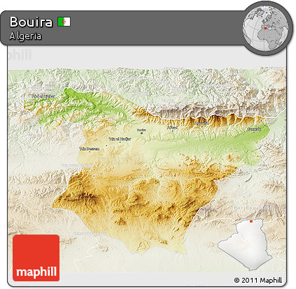 Physical 3D Map of Bouira, lighten