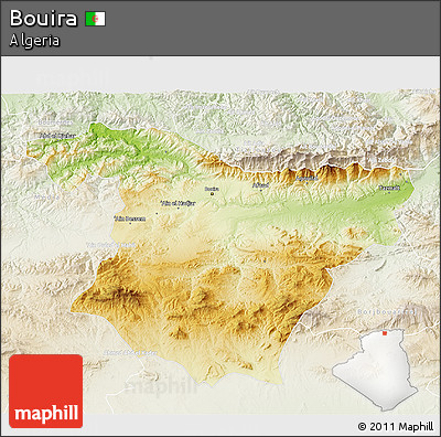 Physical 3D Map of Bouira, lighten