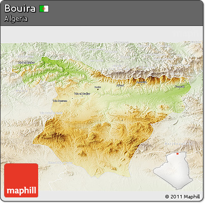 Physical 3D Map of Bouira, lighten