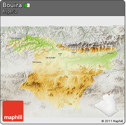 Physical 3D Map of Bouira, lighten, semi-desaturated