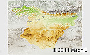 Physical 3D Map of Bouira, lighten, semi-desaturated