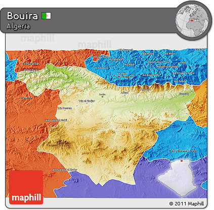 Physical 3D Map of Bouira, political outside