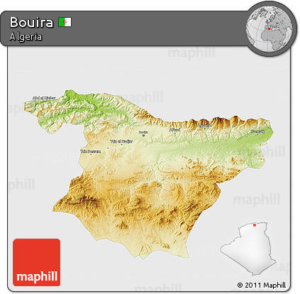 Physical 3D Map of Bouira, single color outside